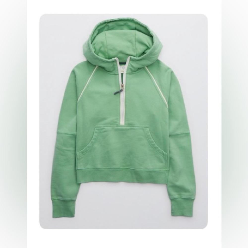 OFFLINE By Aerie Throw Back Quarter Zip Sweatshirt - Green Pop - Large